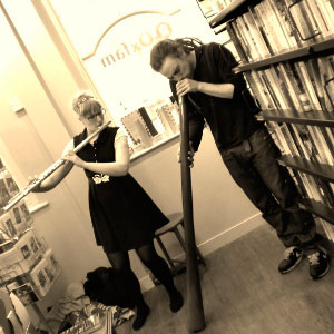Holly Cook and Nicholas Bouttevin, alto flute and digeredoo improvisation, Greenwich Oxfam Bookshop, March 2013